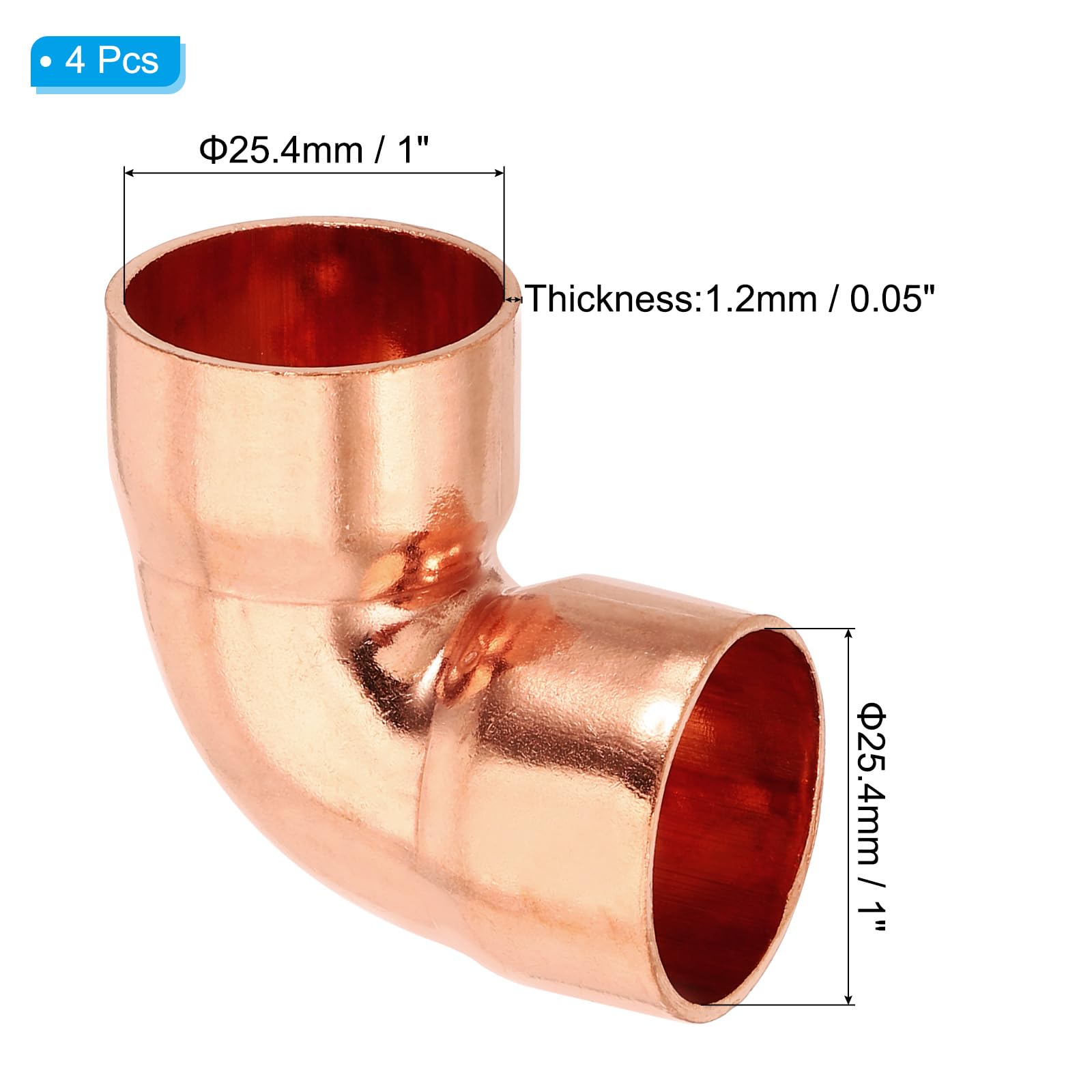 PATIKIL 4 Piezas Conector de Cobre para Tubería de Radio Corto de 1" ID
