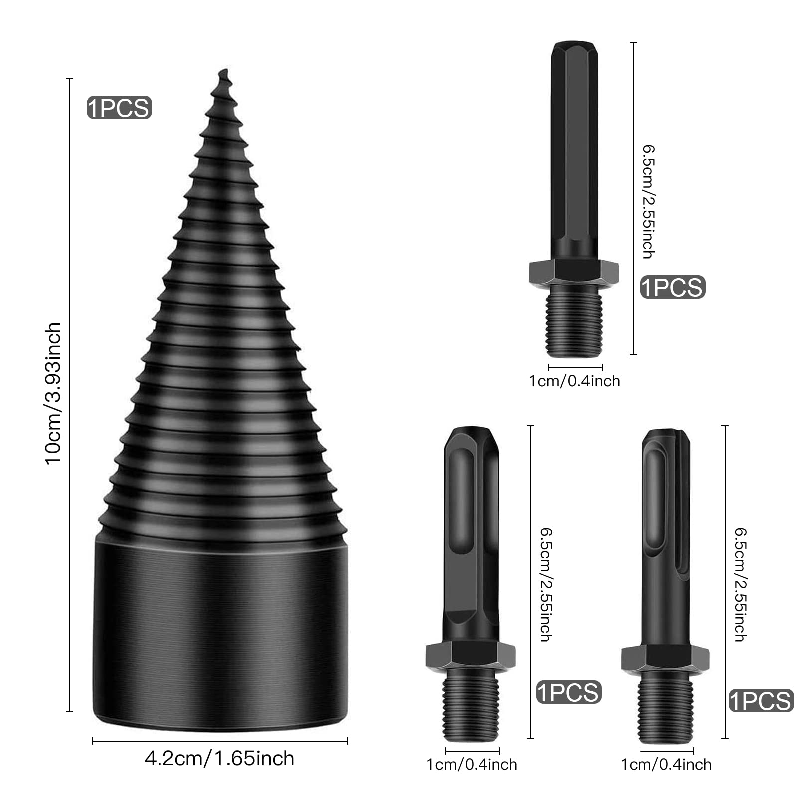 42 mm Spaccalegna Cono di Legno,Cono per Vite Spaccalegna,con 3 Manici,Trapano per Cono,Trapano ad Alte,Trapano per Legna da Ardere,Spaccalegna per Legno,Spaccalegna Elettrico