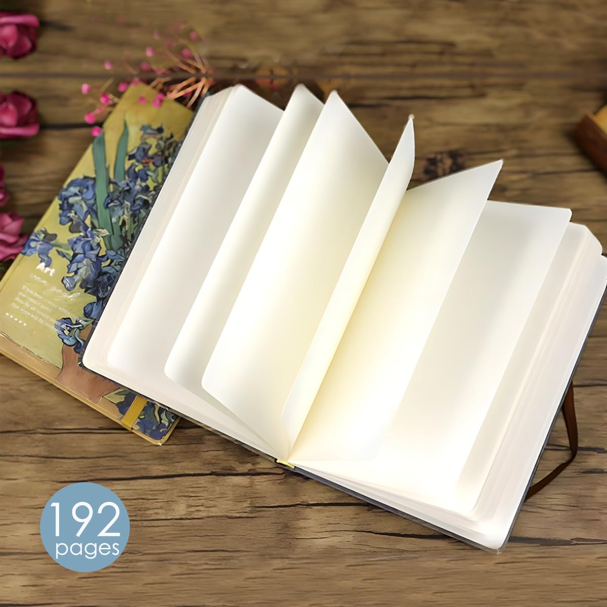 ipoul Blank Journal, Art Journal, Sketch book, 130gsm, Thick Paper Sketchbook, A5, Hardcover, Drawing Notebook, Blank Page, Lay Flat, Unlined, Van Gogh Irises, Sketch Books for Adults - Image 4