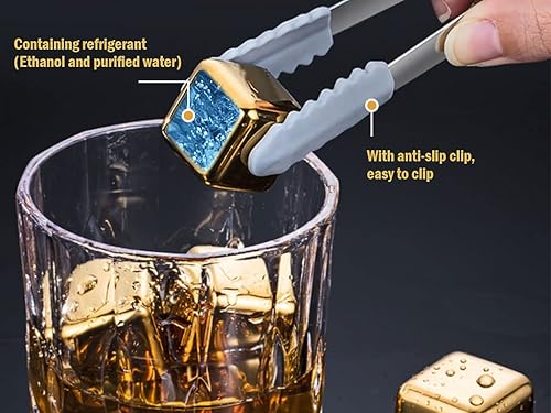 Miniatura 4 de Kellegour 16 cubitos de hielo de acero inoxidable, cubitos de hielo, piedras de whisky, piedras de whisky reutilizables, cubitos de hielo de metal
