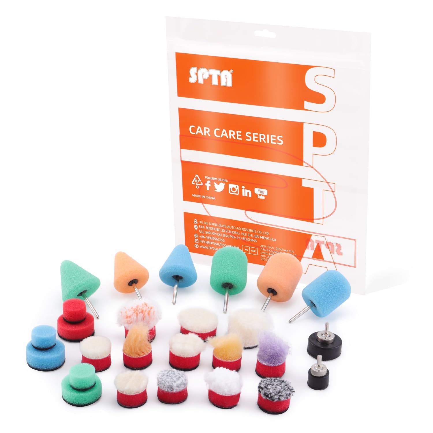 SPTA Mini Buffing Polishing Pads, 16Pcs Detail Polisher Pads for Rotary Tools, Cordless Electric Drill, Mini Polisher Tool for Tight Area Detailing, Polishing, Waxing and Sealing Glaze