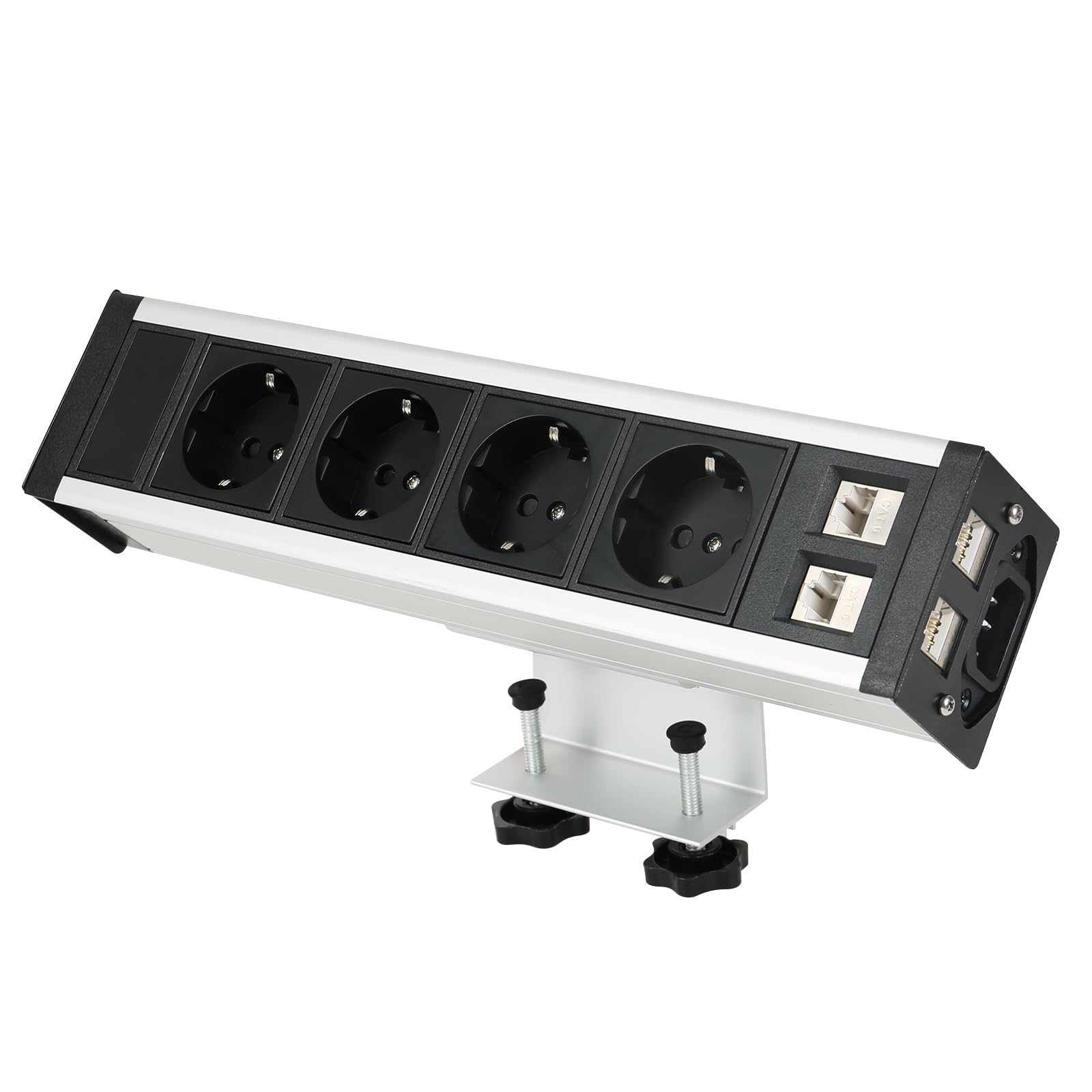 Regleta de mesa 4 enchufes con 2 RJ45, regleta de enchufes enchufable para cocina y oficina, cable de 1.5M