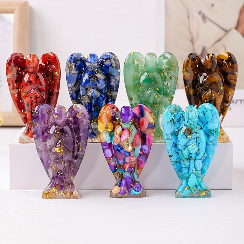 Namzi 1 Piece Natural red Crystal Broken Stone drip Resin Angel Ornament Crystal Angel Natural Stone Resin Handicraft Home Decoration Ornament