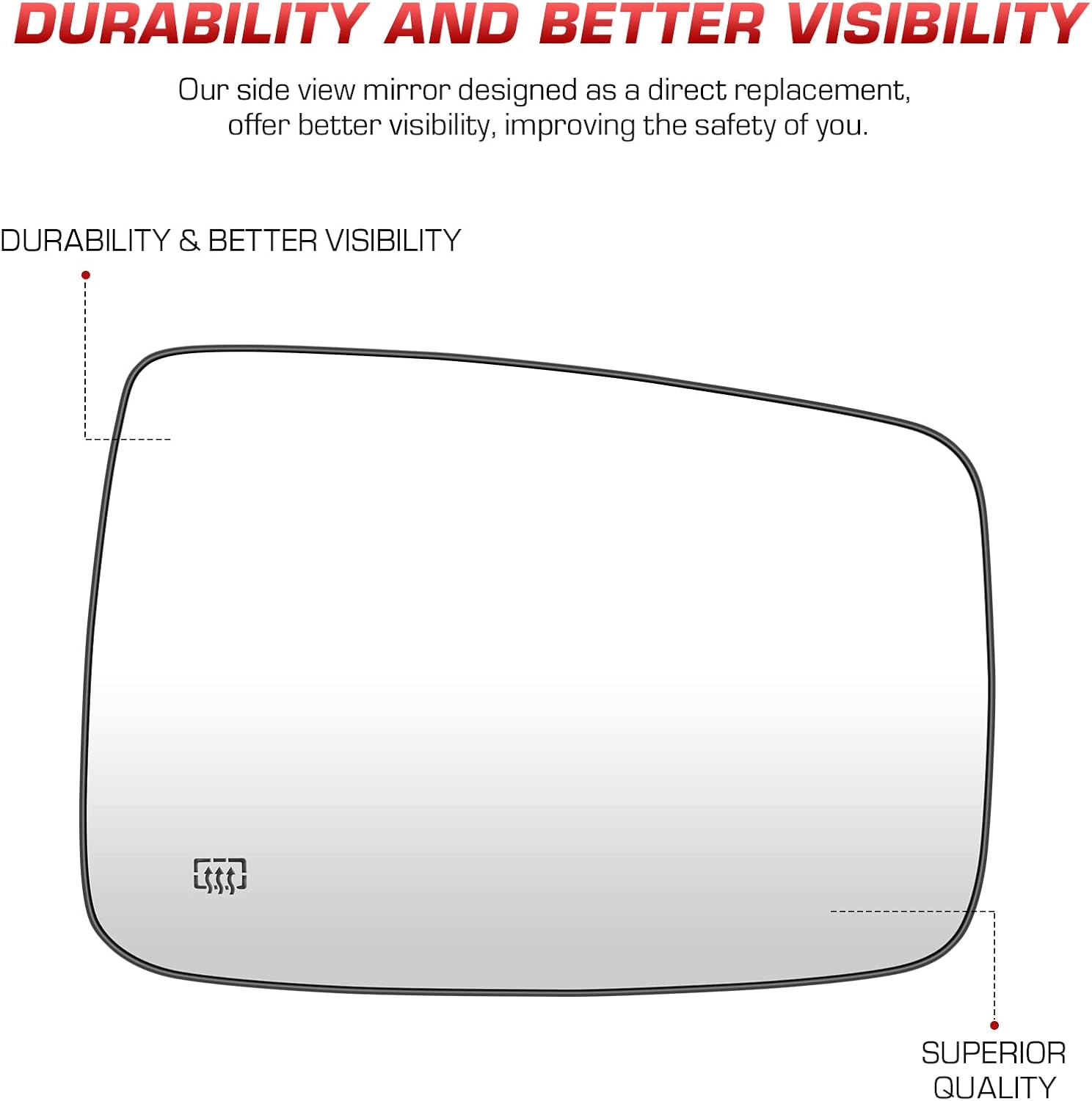 Driver and Passenger Side View Heated Convex Mirror Glass with Rear Holder for Dodge Ram 1500 2009-2017 Ram 2500 2010-2018 Replace for 68079363AA 68050299AA 68079362AA 68050298AA