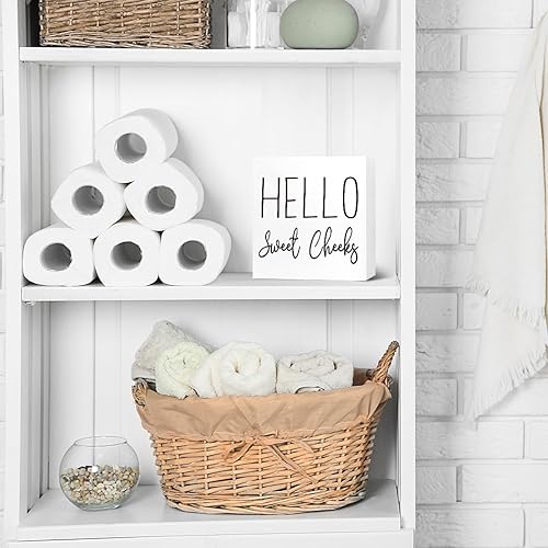 Miniatura 6 de Divertidos letreros de madera para baño, con texto en inglés Hello Sweet Cheeks, letrero de madera para baño, estante de baño, baño, hogar, mesa,