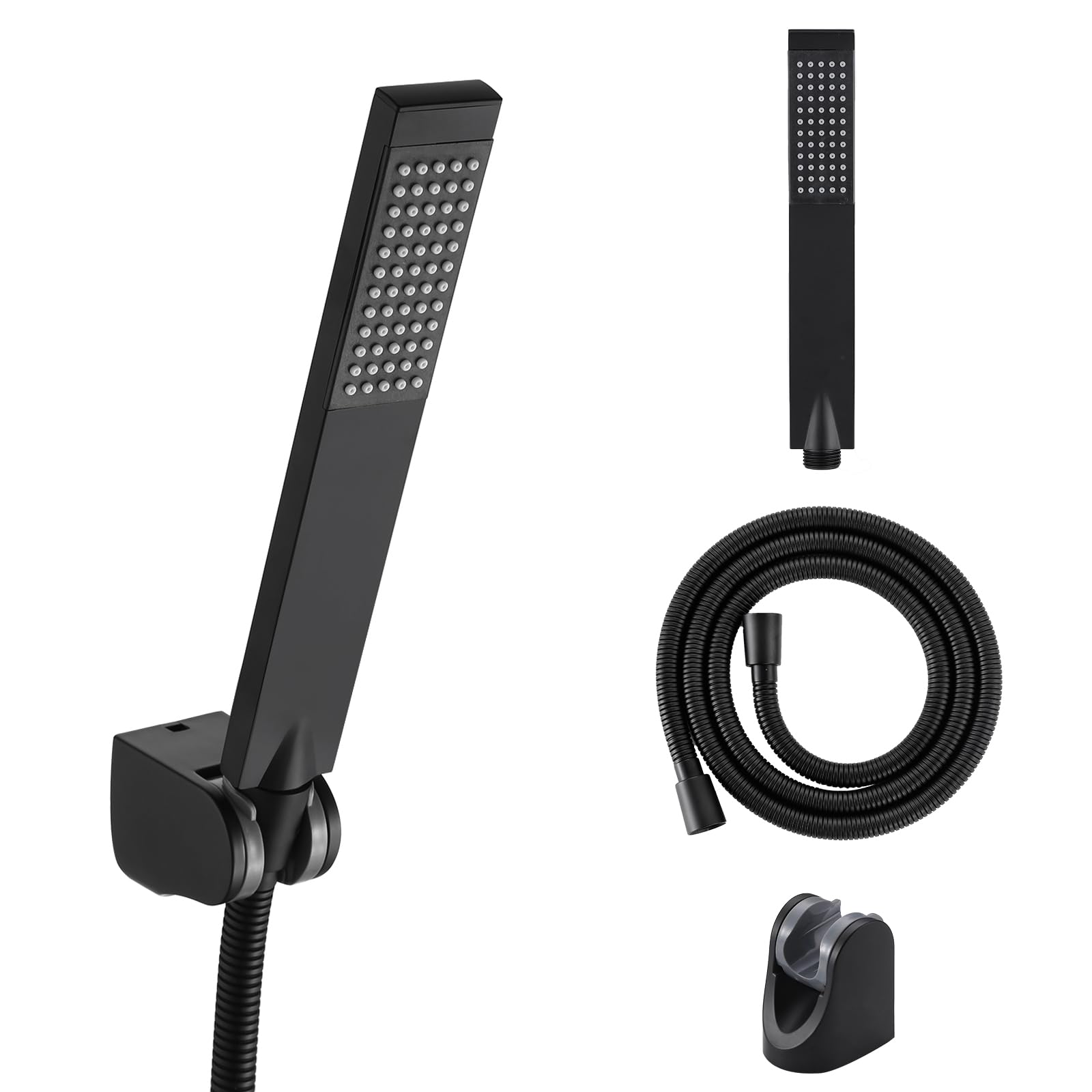 KES Doccetta per Doccia Soffione Doccia Quadrato, Doccino per Doccia con Tubo Doccia e Supporto Soffione Doccia Nero, LP135-BK