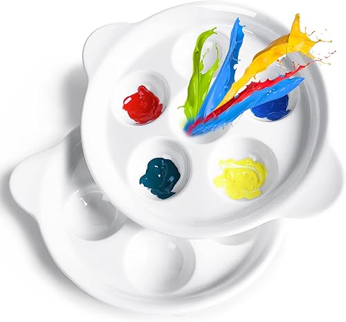 Paleta de pintura para artistas de cerámica, paleta de acuarela de 6.5 pulgadas con 6 agujeros y asas, bandeja de mezcla para pintura de gouache,