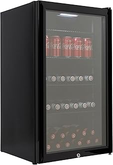 Cookology CBC98BK Under-Counter Fridge, 98 Litre Beer, Wine and Drinks Fridge with Adjustable Temperature Control, LED Light, Suitable for Cans and Bottles, Energy Efficient - in Black