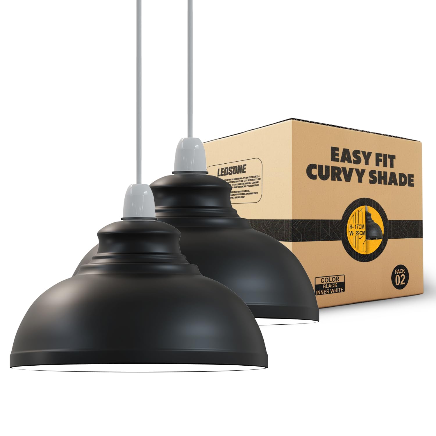 LEDSONE 2-Pack Retro Metal Ceiling Lamp Shades, Army Cama Dome Design, 29cm, Easy Fit for Bedroom, Kitchen, Living Room, Hallways, Office, Dining Room (Black Inner White) — image 1