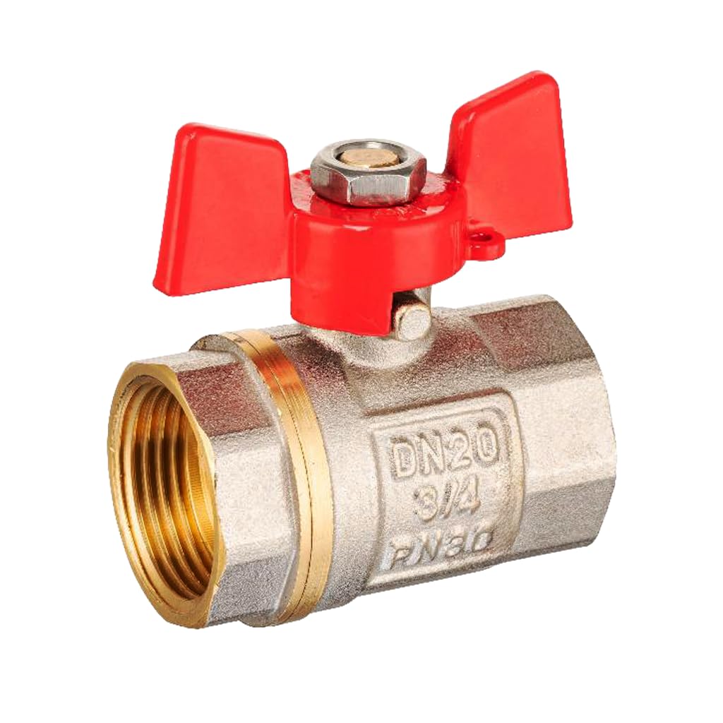 KNM Trade Válvula FF Latón 3/4" Presión 30 Bar, Volante Metálico | latón macizo, sistemas de calefacción, aplicaciones industriales, agua, instalación sanitaria, riego