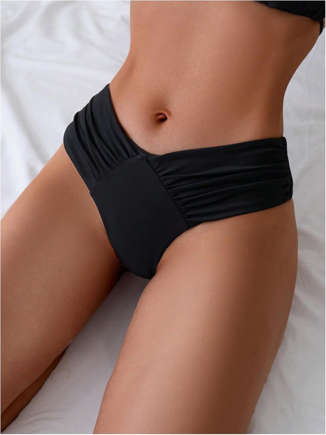 GORGLITTER Women's Ruched Cheeky Bikini Bottom High Waisted V Cut Thong Swimsuits Bathing Suit Bottoms Beach Swim Wear - Image 2