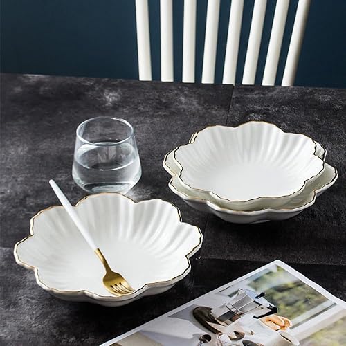 Miniatura 3 de Porcelain Serving Dish,Ceramics Flower Relish Tray with Metallic Rim,Serving Bowls for Wedding,Party Perfect for Small Cereal, Pasta, Salad, Candy