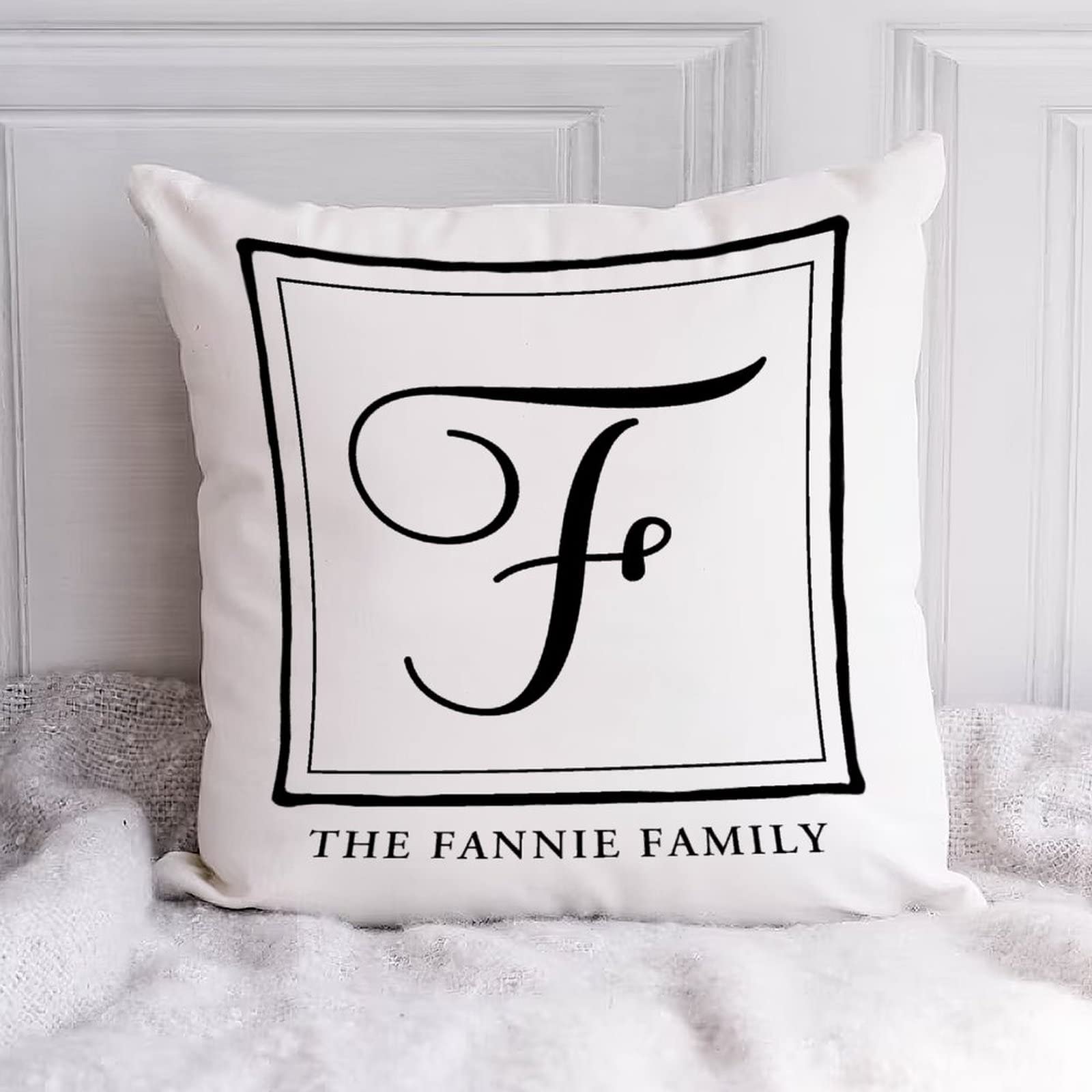 Federa decorativa per cuscino con cognome di famiglia, 40 x 40 cm, con lettera F, con lettere dalla A alla Z per cuscini per divano, decorazione della casa