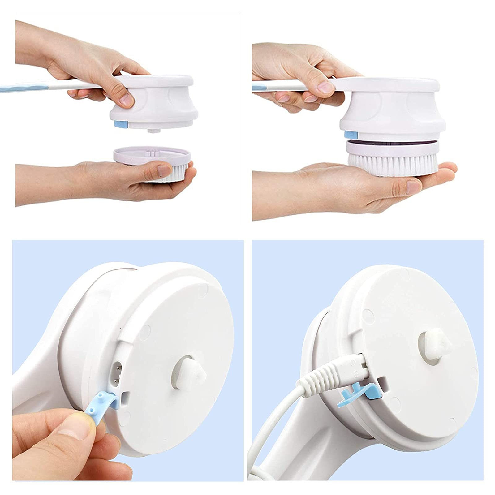 M-TOP Cepillo de Bano para la Espalda Cepillo Eléctrico para Baño Corporal con Cabeza de 5 Cepillos, Cepillo de Masaje de Ducha Automático Exfoliante Mejora la Circulación Sanguínea
