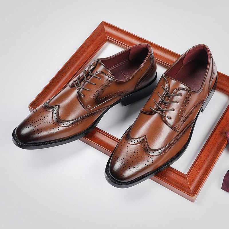 Mens Wingtip Brogue Dress Oxford Shoes Synthetic Leather Classic Lace Up Cap Toe Design Party Anti-Slip Non Slip Rubber Sole Block Heel Working3