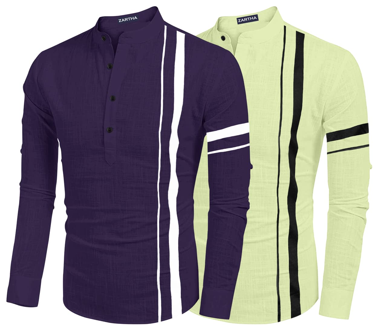 Camicia da uomo Kurta dritta in misto cotone tinta unita, confezione da 2