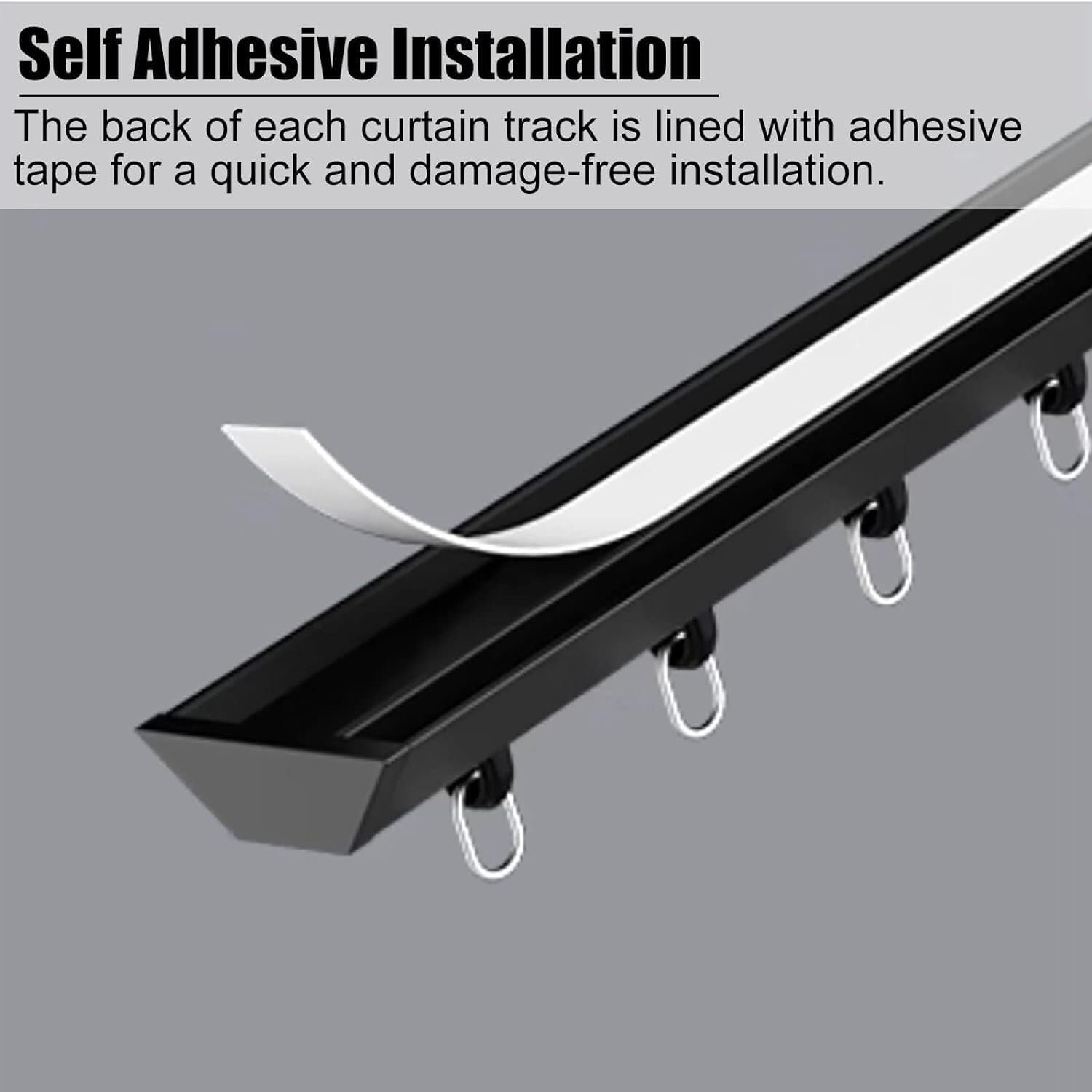 Self Adhesive Ceiling Aluminum Curtain Track Set, No Drill Curtain Railing for Room Divider/Living Room Fittings(Black,3m/9.8ft)
