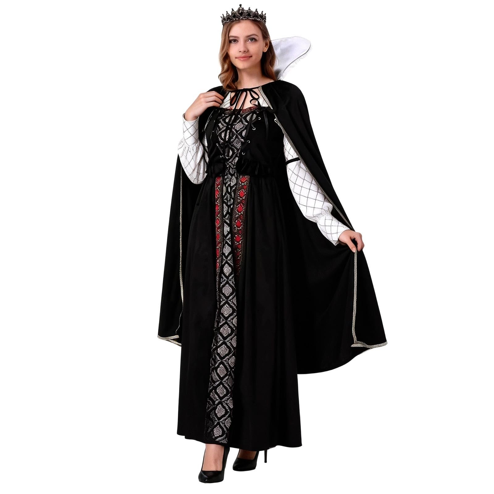 Mantello con Cappuccio, Nero in Velluto Halloween Lungo Mantello, Mantello da Vampiro Adulto, Travestimento da Prete, Mago e Vampiro
