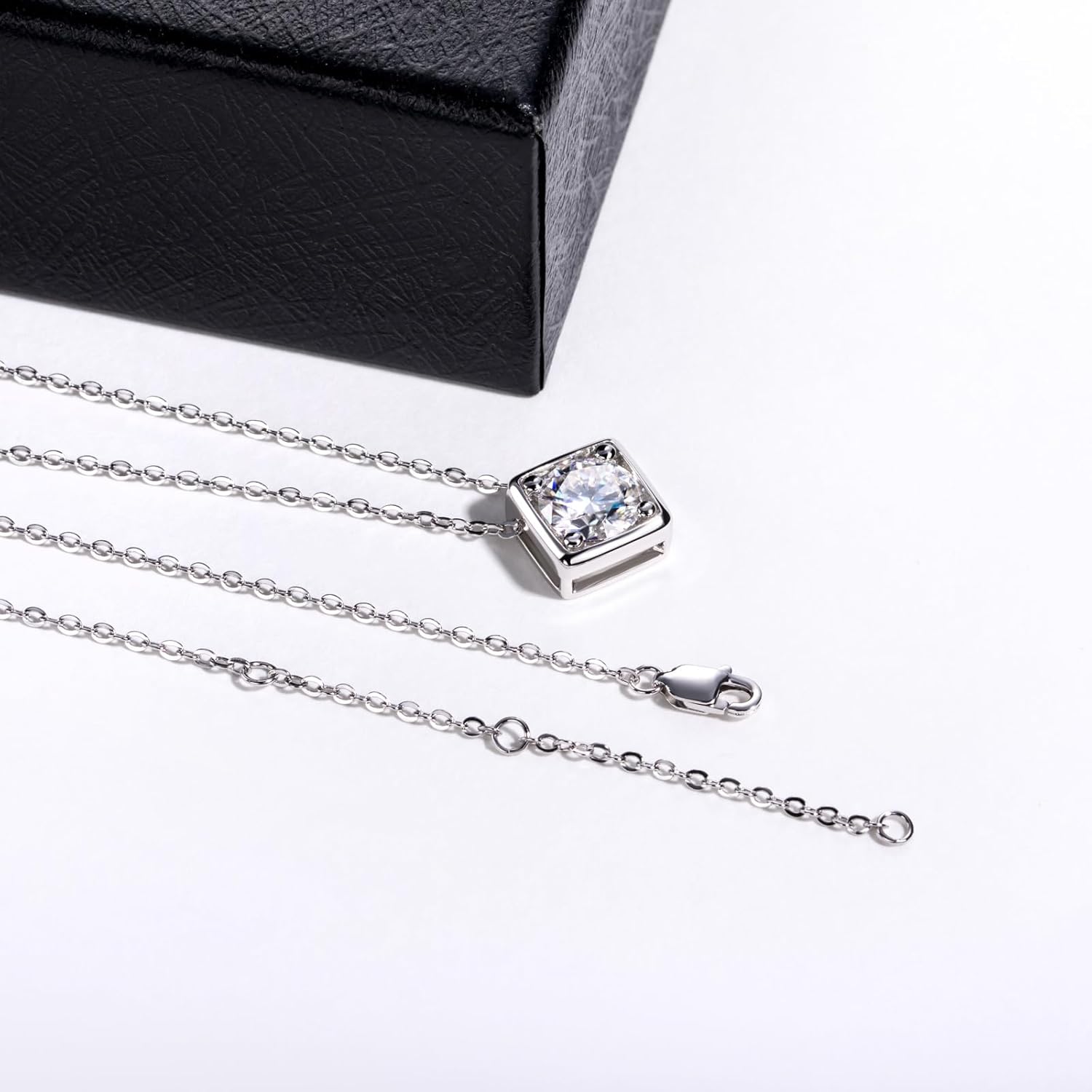 Moissanite 1-5ct Rhombus Necklaces 18K White Gold Plated 925 Sterling Silver Bezel Set D Color VVS1 Lab Created Diamond Solitaire Pendant Necklace for Women Men GRA Certified - Image 5