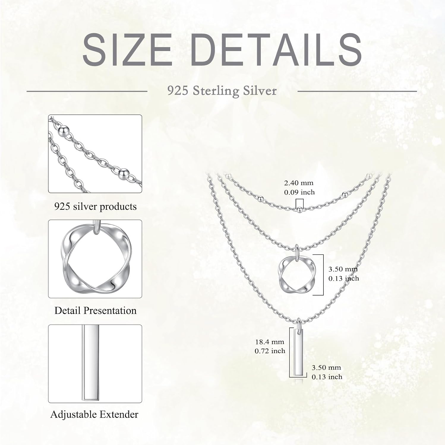 Layered Choker Necklaces 925 Sterling Silver Dainty Chain with Rectangle Circle Bar Pendant Fashion Jewelry for Women - Image 4