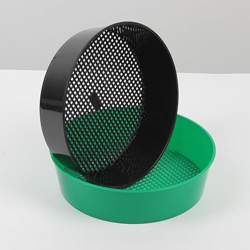 Miniatura 7 de FMTYAOIU Tamiz de compost de tierra de arena, paquete de 4 tamices de suelo de rocas, tamiz de suelo redondo de plástico, juego de tamiz de arena