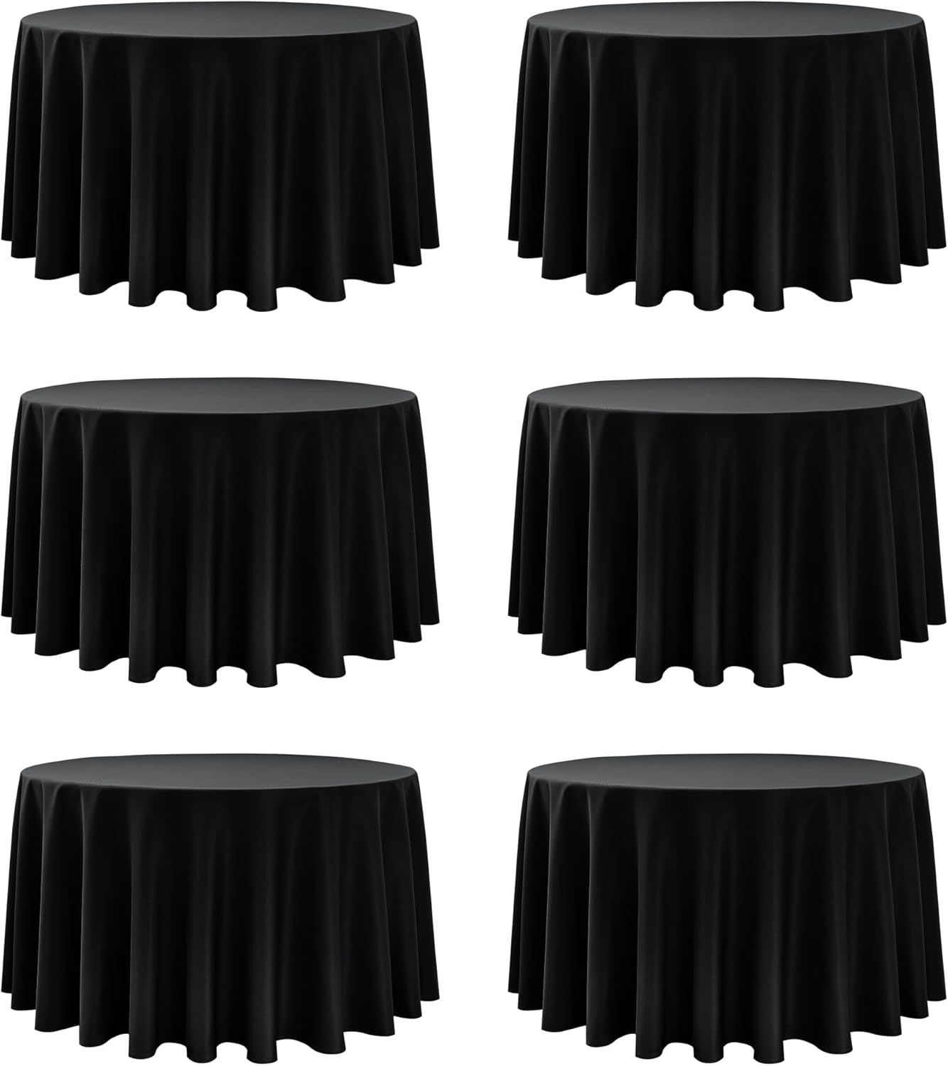 6-Pack Black Round Tablecloths, 120 Inches, Stain-Resistant Polyester for 5-6 Ft Round Tables - Washable Table Covers for Weddings, Banquets, Birthday Parties, Events Black 120 In, 6 Pack