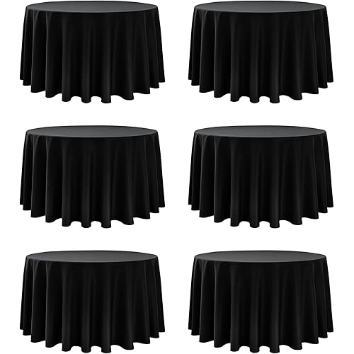 6-Pack Black Round Tablecloths, 120 Inches, Stain-Resistant Polyester for 5-6 Ft Round Tables - Washable Table Covers for Weddings, Banquets, Birthday Parties, Events
