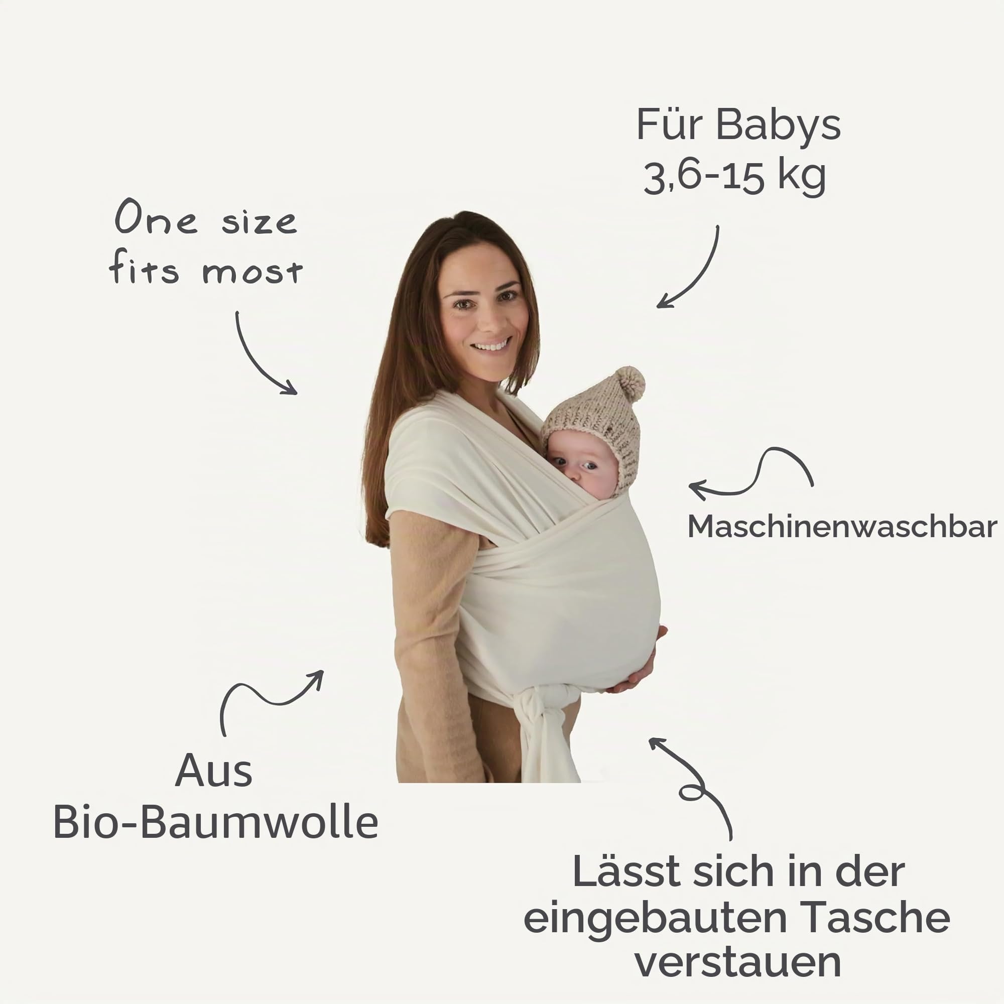 Mushie Tragetuch für Neugeborene & Babys | 100% Bio-Baumwolle | Mit einer integrierten Tasche | von 3,6-14,9 kg | Atmungsaktiv, um Überhitzung zu vermeiden | Blush