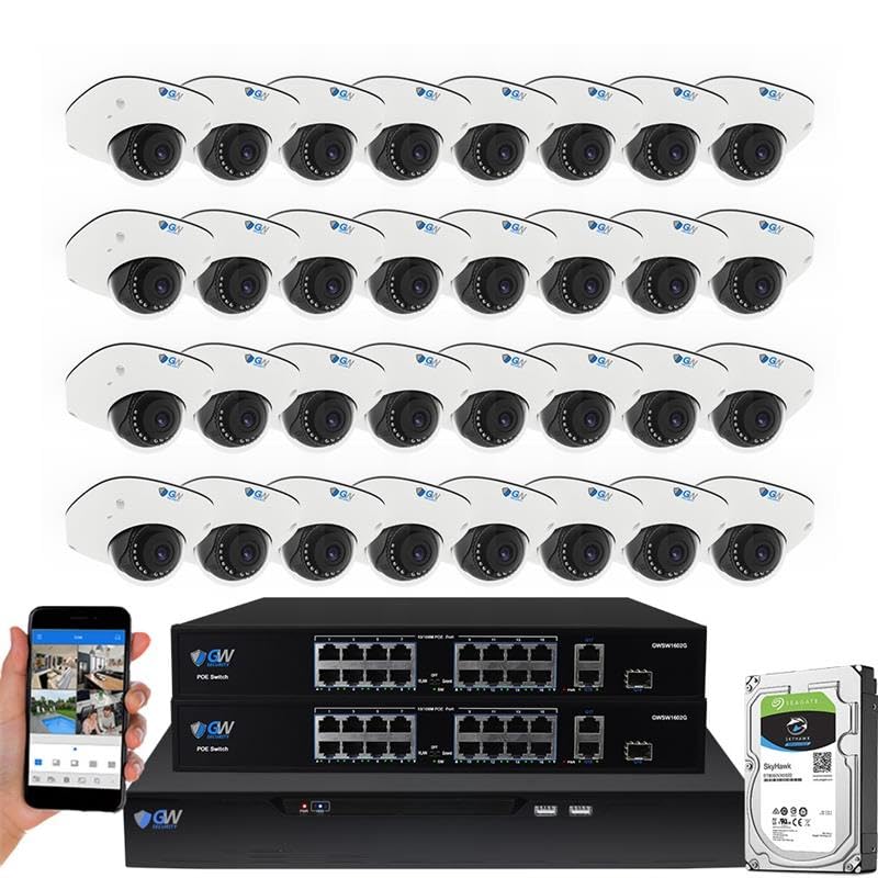 Image of GW Security 64 Channel 12MP 4K @30FPS Face Recognition License Plate Detection PoE AI Security Camera System with 32 x 12MP (4512x2512P) IP Color Night Vision Waterproof Microphone Smart Dome Cameras