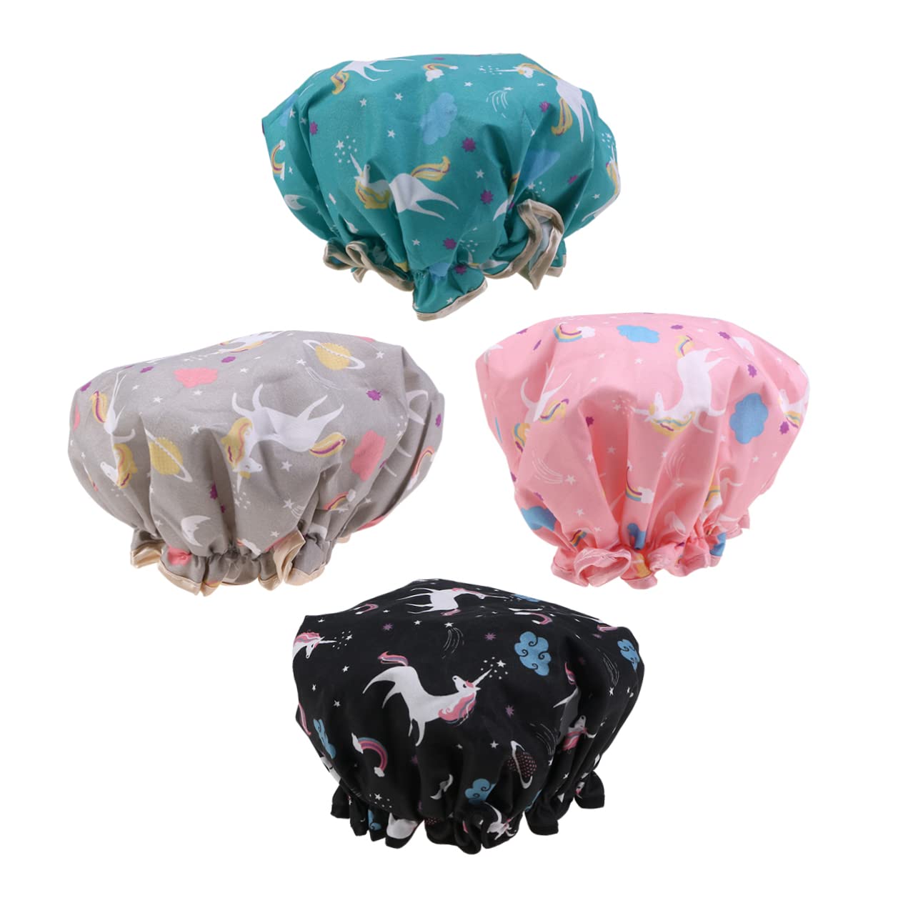 ABOOFAN 12stücke Doppellagige Wasserdichte Duschhaube Mit Einhorn- Elastisch Für Damen Duschen Spa Make-up Und Gesichtsreinigung Farben Grün Schwarz