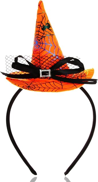 Oarkive Witch Headband Witches Hat Headband Halloween Small Mini Witch Hat Costume Hat Tiny Spiderweb Cute Witches Headpiece for Women Adult