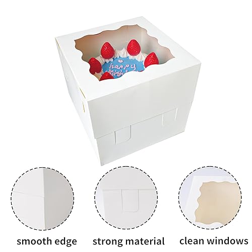 Miniatura 3 de Moretoes 10 cajas para pasteles de 8 x 8 x 8 pulgadas con ventana, cajas blancas de postre de panadería, recipientes cuadrados de cartón para tartas