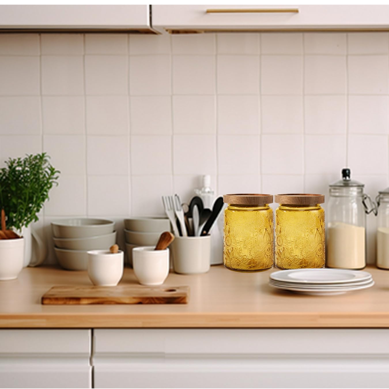 Paquete de 2 tarros de almacenamiento de vidrio con tapa, 23.7 onzas líquidas de capacidad, recipientes de almacenamiento de alimentos de vidrio para dulces, café, granos de té, avena 3