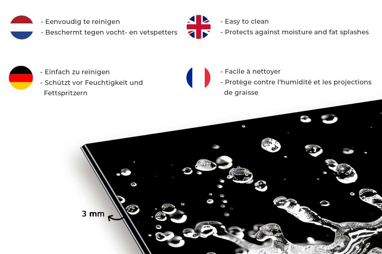 KitchenYeah© Crédence Cuisine 70x50 cm Aluminium Accessoire Déco Protège Mur Plaque Protection Anti Éclaboussure Évier Eau - Noir - Abstrait