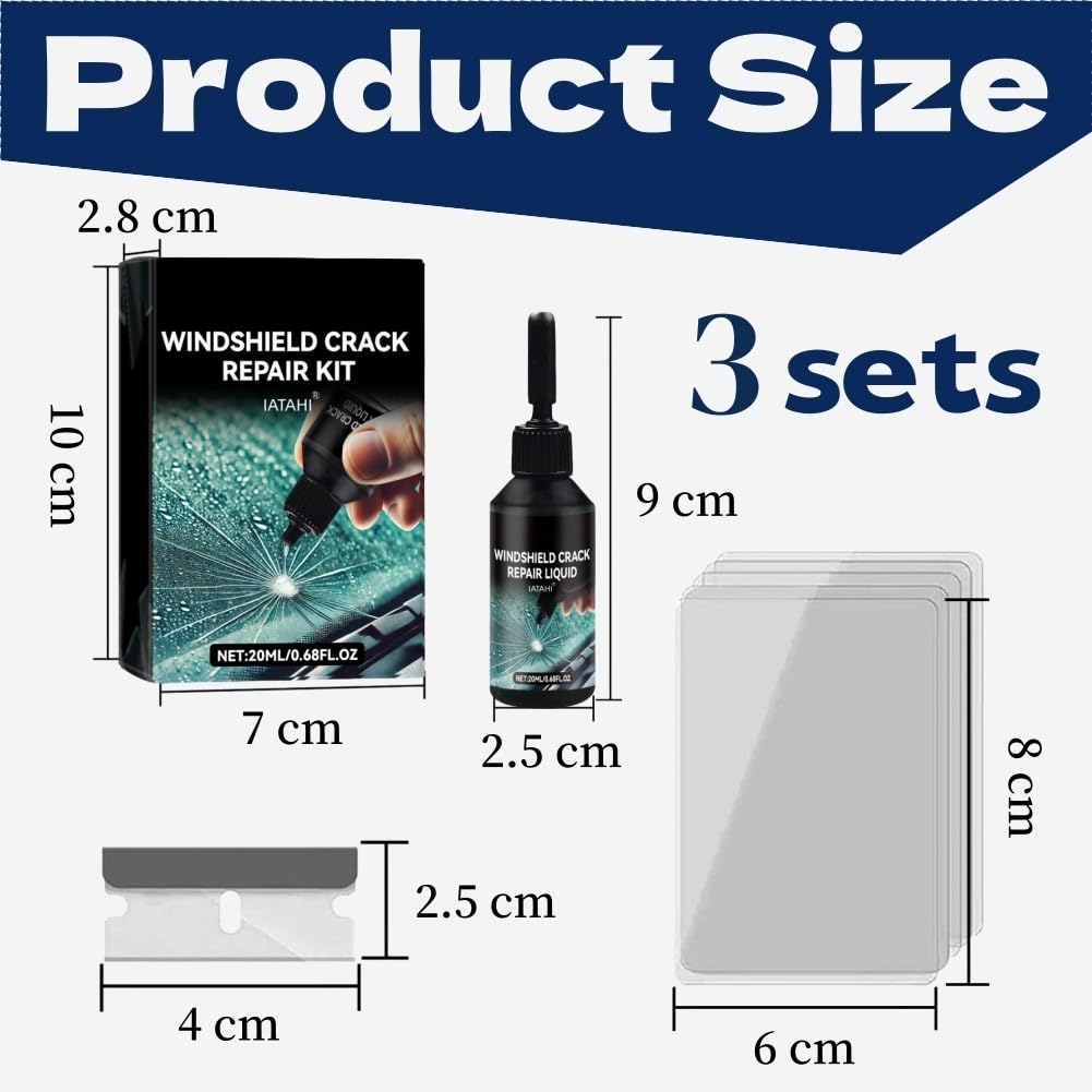 Kit Riparazione Crepe Vetro,3pcs Kit Riparazione Parabrezza Auto,Kit di Riparazione Crepe Parabrezza,Kit di Riparazione per Crepe