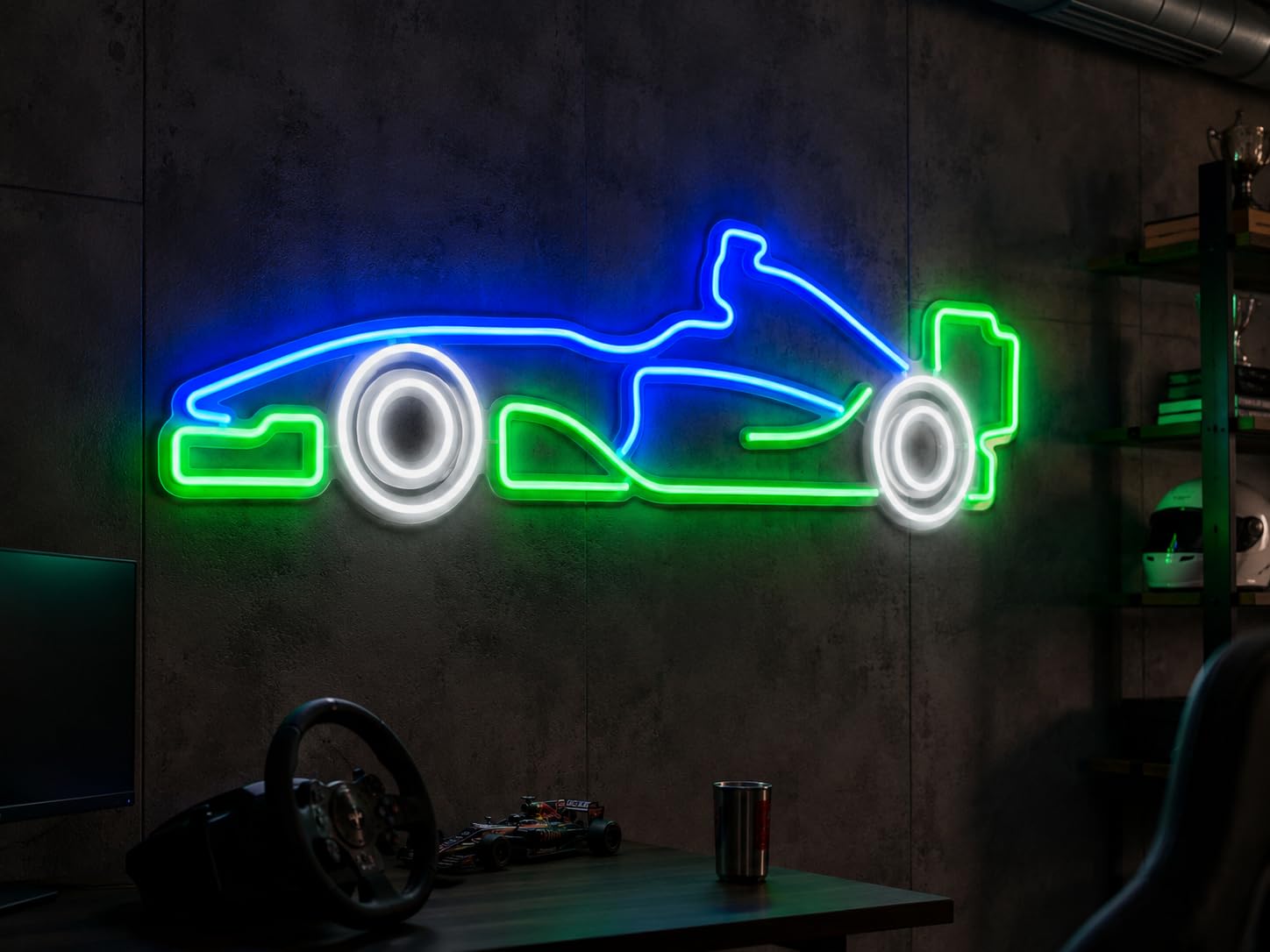 Letrero Coche deportivo carrera Cartel Luminoso LED Escaparate, Decoración de Pared en Metacrilato, Luz Brillante, aproximadamente 51x21cm alimentación 12v
