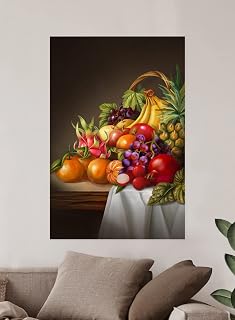 9 Lucky Fruits in a Basket Roll-up Paper Poster Wall Decoration (Roll-up Canvas with Oak-wood handles, Small)