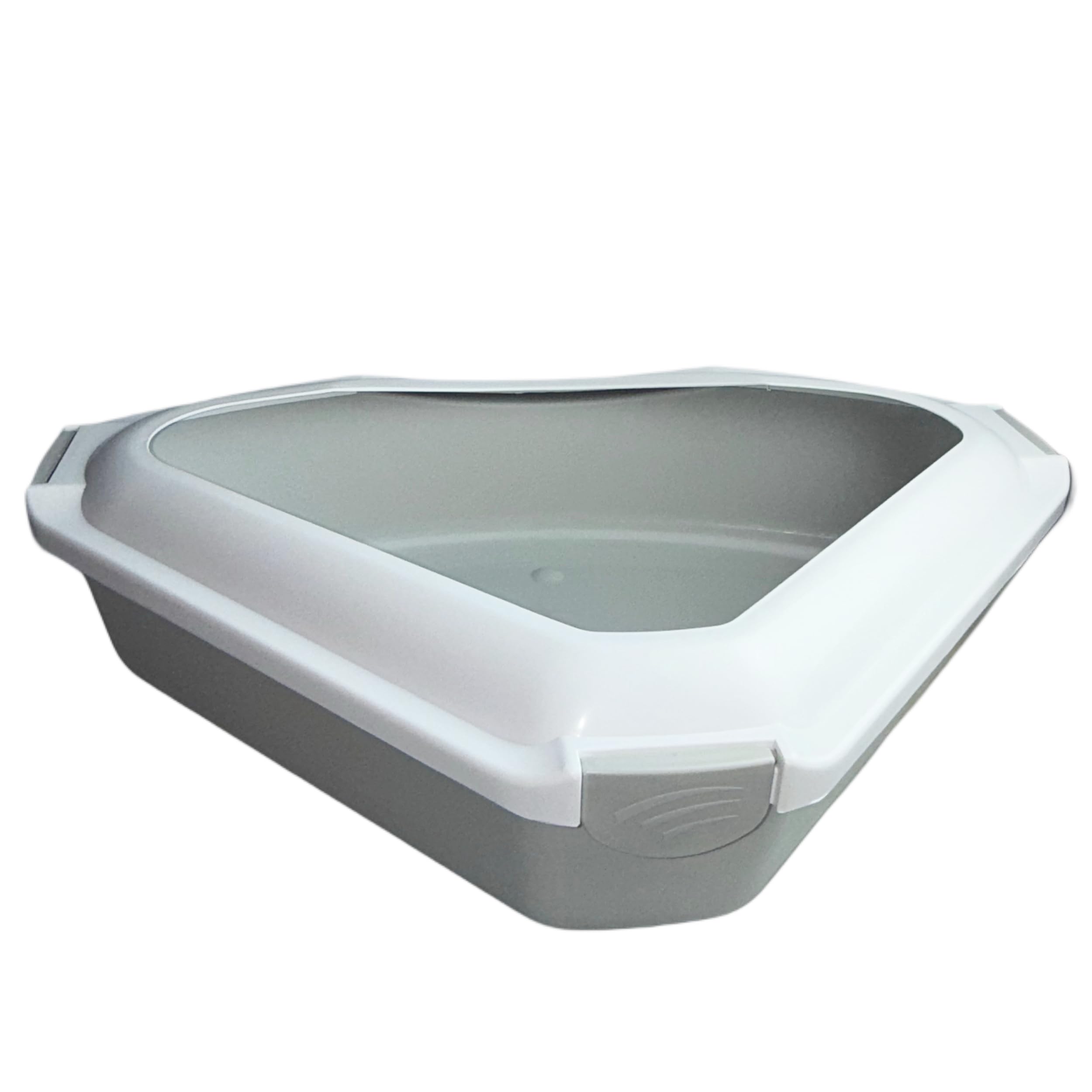 Petsentials Corner Cat Litter Tray (Triangular Design, Grey) | Space-Saving Litter Tray - Durable & Spill-Proof, Easy to Clean & Suitable for All Cat Breeds, Ages & Sizes