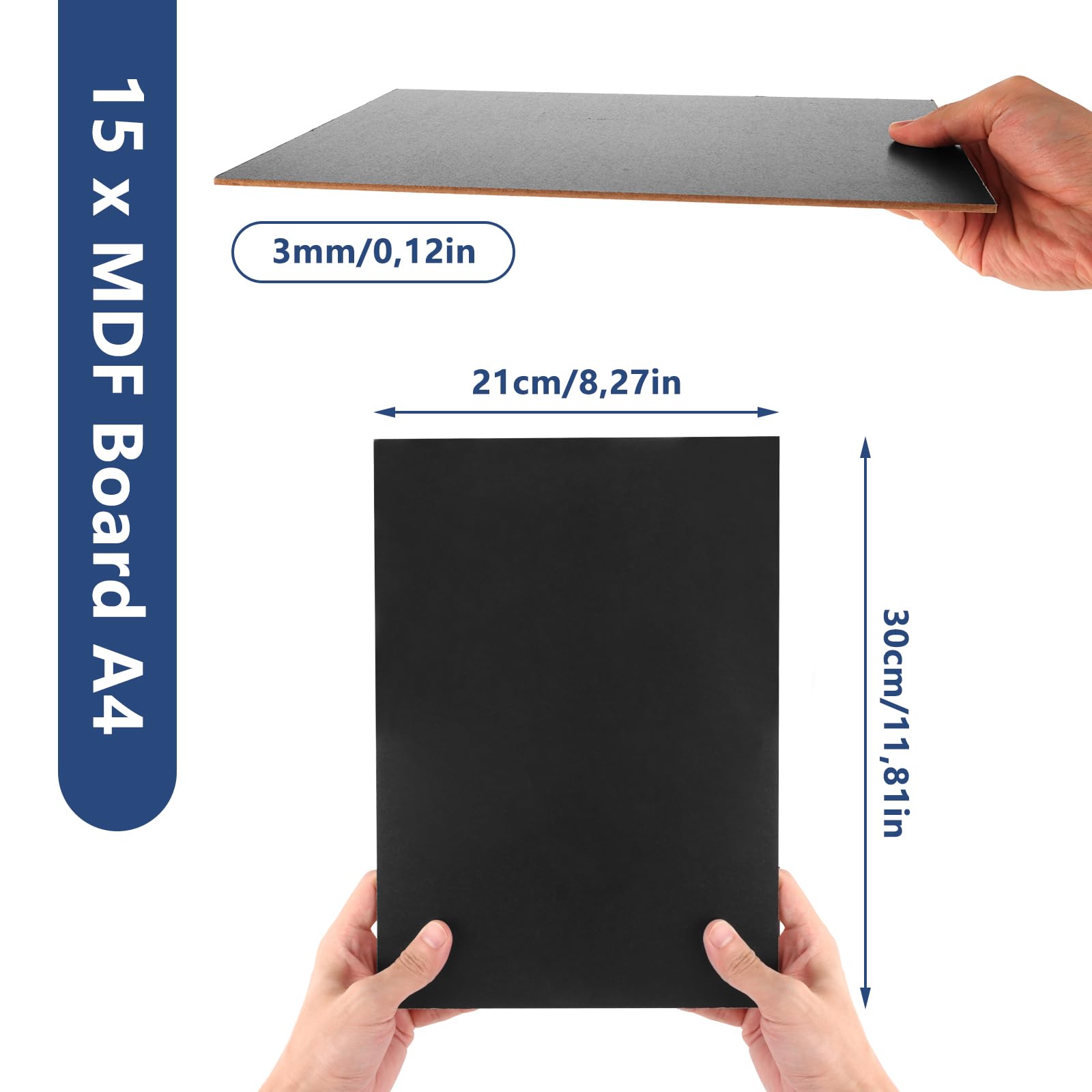15 Stück A4 MDF Platten Schwarz, 300 x 210 x 3 mm Dünne Holz-Platten, Dünne Holz-Platten Laser Bastelplattes für Laser, CNC Router, Modellierung, Durchbrochenes, Laubsäge