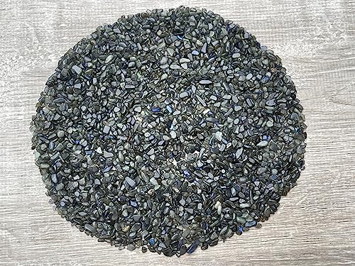 Image of GAF TREASURES 2 oz Lot Natural Semi Tumbled Gemstone Chips, Crushed Mini Crystals, Undrilled Crystal Chips (Labradorite Black)