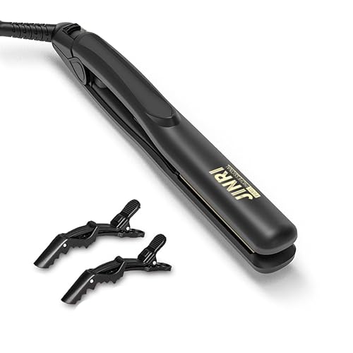 JINRI 2-in-1 Hair Straightener & Curler - 10s Heat-Up, Negative Ion, 0.8" Plates & 360° Swivel Cord, 200℃ 100-240V 25W, Black for All Hair Types
