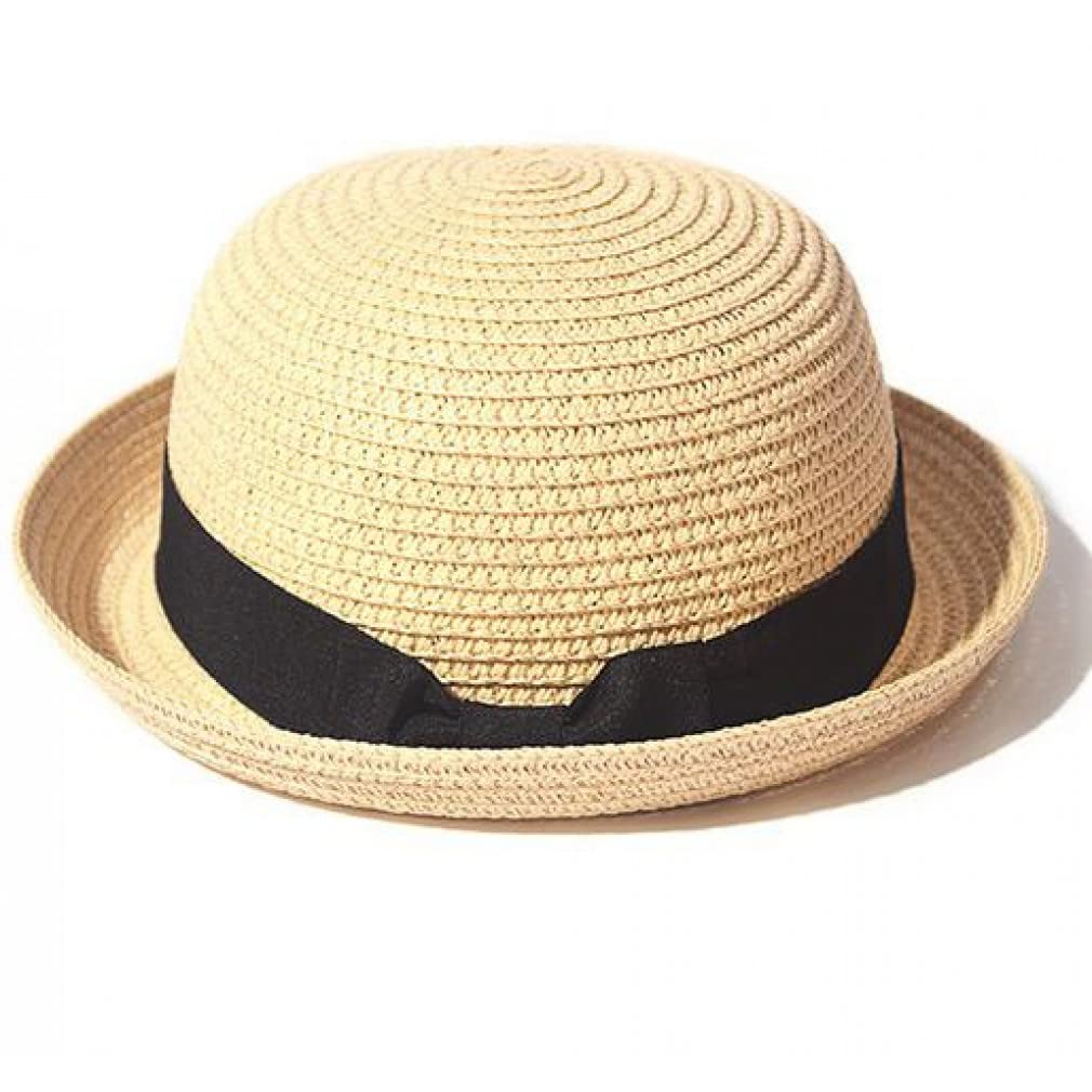 Cappello da Spiaggia Estivo Cappello da Donna da Donna con Tesa Piatta Bowknot Cappello di Paglia Cappello da Sole