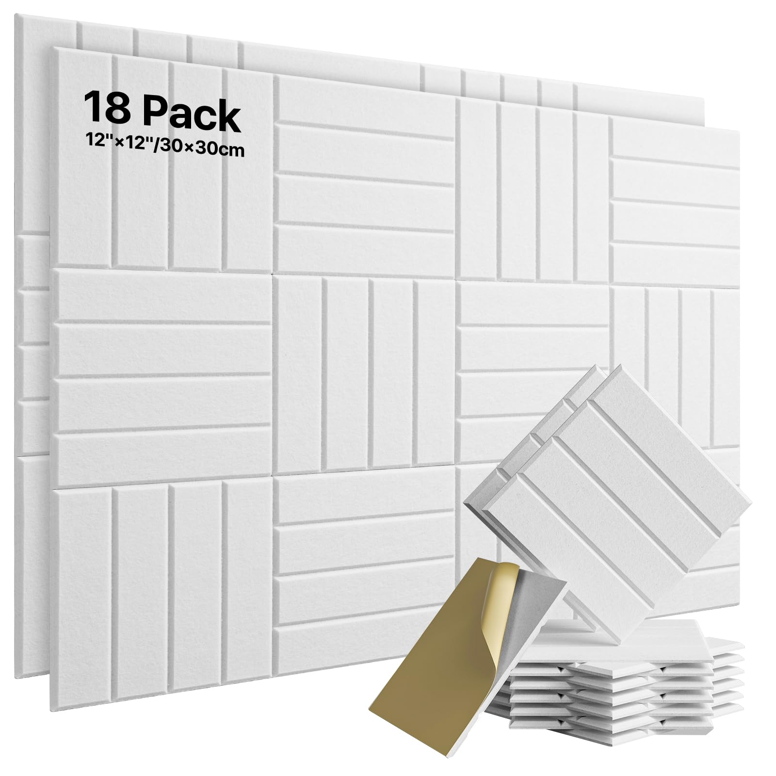 Photo 1 of 18 Pack Sound Proof Foam Panels for Walls, Self-Adhesive Acoustic Panels Sound Absorbing, 12" X 12" X 0.4" High Density Soundproof Wall Panels Tiles for Door, Ceiling, Home Office