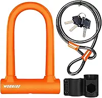 Trava de bicicleta – Trava em U para bicicleta resistente com cabo de aço de segurança de 1,5 m – Cadeados em U de bicicleta com manilha de 17 mm com chaves e suporte de montagem resistente para