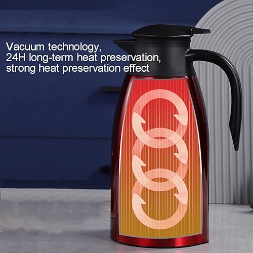 Miniatura 4 de Jarra térmica de acero inoxidable, hervidor de vacío de doble pared de 68 onzas (2 litros), termo para café, té, agua caliente, 24 horas mantiene