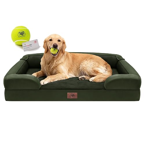 Song Puppy Waterproof Orthopedic Dog Bed for Extra Large Sized Dogs | Memory Foam Pet Bed Sofa with Bolster, Dog Couch with Washable Cover & Non-Slip Bottom, 42x30 Inch, Oliva Green
