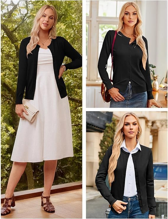 GRACE KARIN Women's Long Sleeve Button Down Crew Neck Classic Sweater Knit Cardigan - Image 4