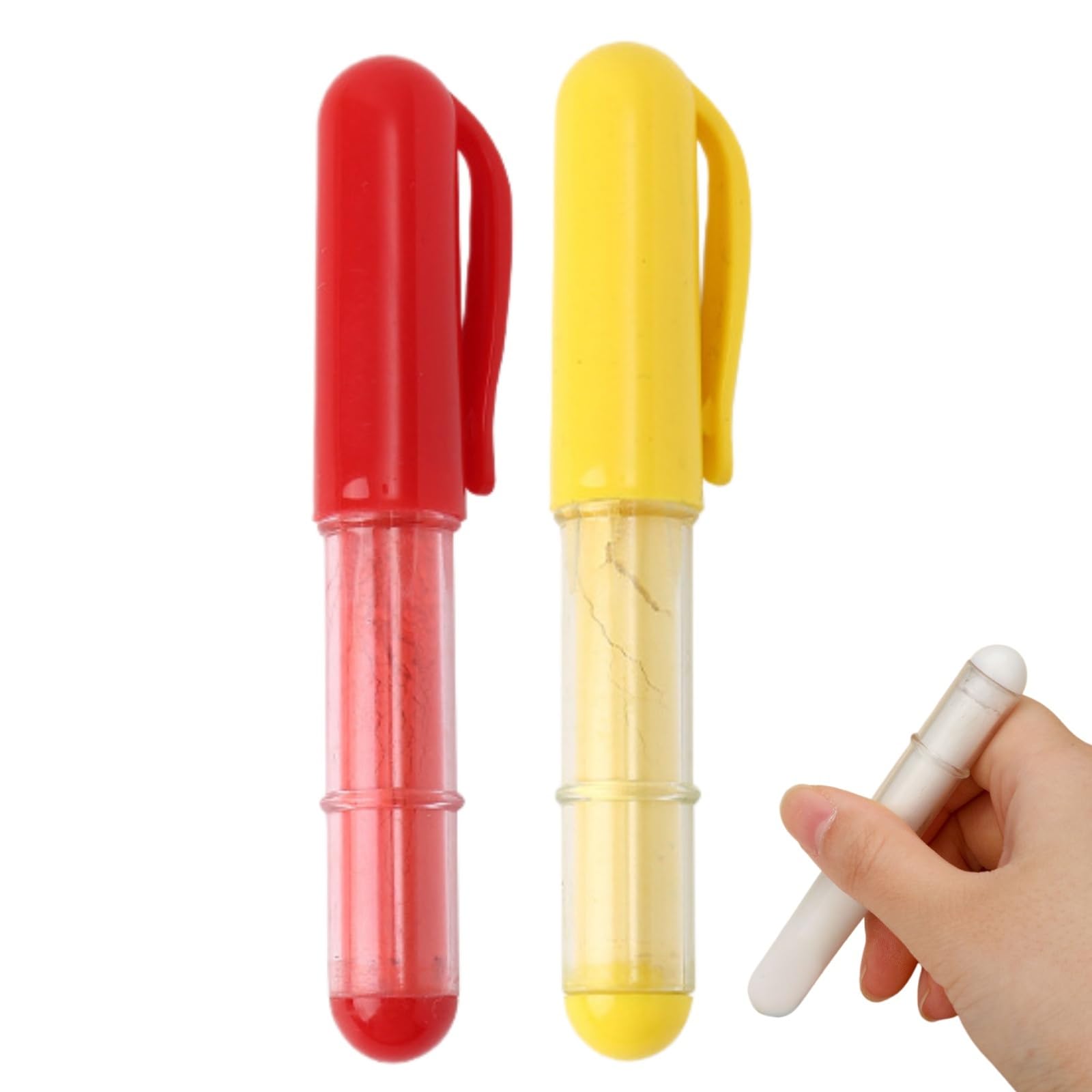 2pcs Fabric Chalk Pencil Set,Tailors Chalk Pens for Fabric,Red and Yellow