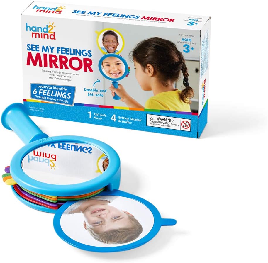 hand2mind See My Feelings Mirror, Social Emotional Learning, Shatterproof Mirror for Kids, Anger Management Toys, Anxiety Relief Items, Mindfulness for Kids, Soothing Anger Soothing Anxiety Toys (Set
