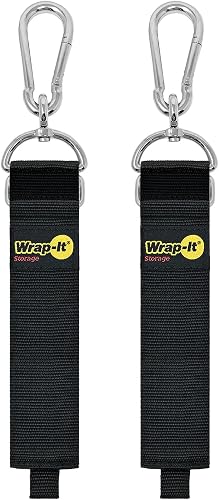 Wrap-It Storage Hook 'n Hang Straps - 24" (2-Pack) Black - Carabiner Straps to Use as Extension Cord Holder Heavy Duty Straps with Hooks for Cord Storage or Garden Hose Strap